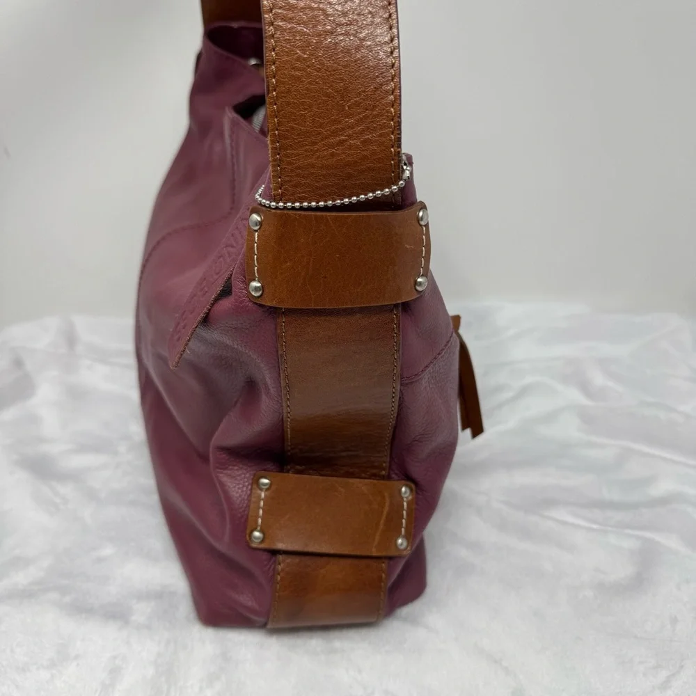 Nino Bossi Burgundy‎ Leather Hobo Shoulder Bag Braided Strap zip Closure